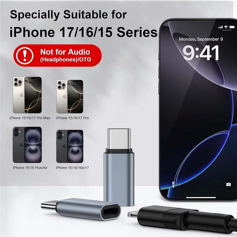 KIPOZI عبوة 2 [معتمدة من Apple MFi] محول Lightning إلى USB C لجهاز iPhone 17/Air/17 Pro/17 Pro Max/16e/16 Pro Max/16 Plus، محول USB Type C إلى Lightning للشحن السريع ومزامنة البيانات، غير مخصص لسماعات الرأس/الصوت/OTG - Image 5